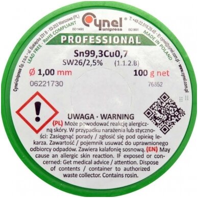 Lydmetalis be švino Ø 1.0mm. 100g. 1 Lydmetalis be švino Ø 1.0mm. 100g. 1