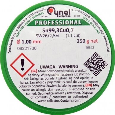 Lydmetalis be švino Ø 1.0mm. 250g. 1 Lydmetalis be švino Ø 1.0mm. 250g. 1