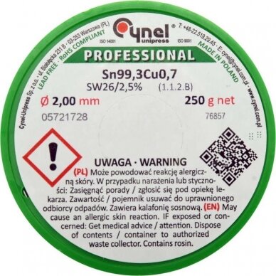 Lydmetalis be švino Ø 2.0mm. 250g. 1 Lydmetalis be švino Ø 2.0mm. 250g. 1