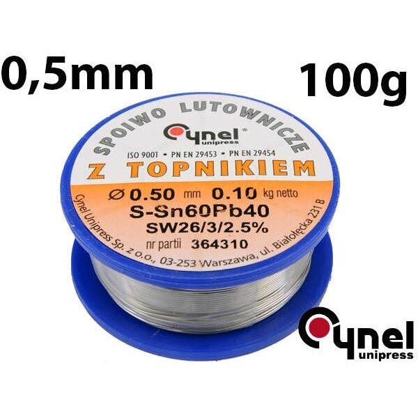 Lydmetalio viela Ø 0,50mm. 100g. su fliusu Lydmetalio viela Ø 0,50mm. 100g. su fliusu