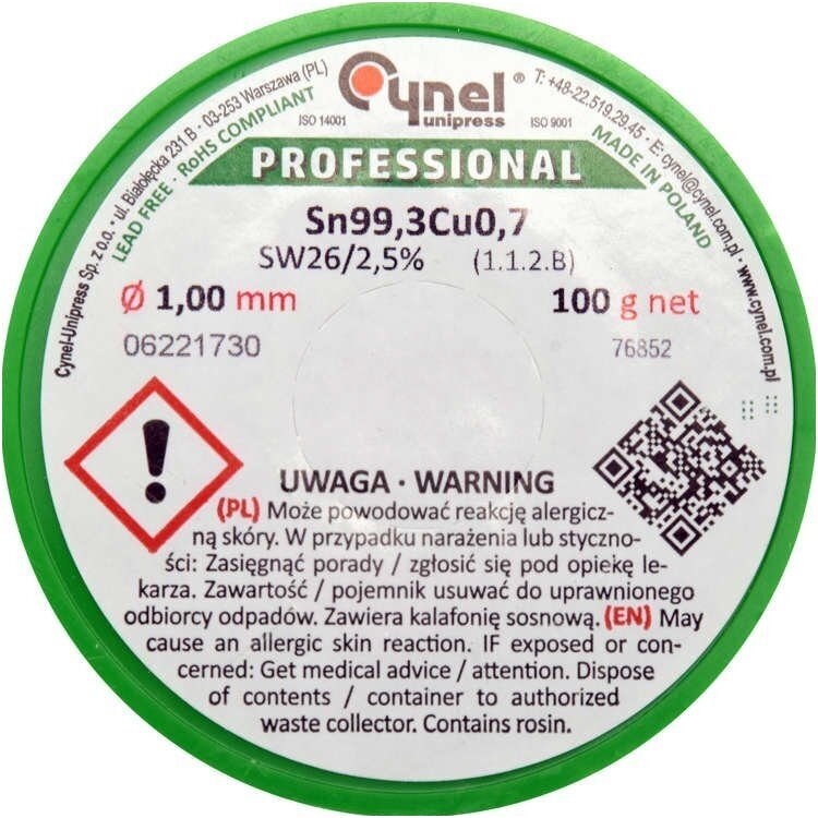 Lydmetalis be švino Ø 1.0mm. 100g. 1 Lydmetalis be švino Ø 1.0mm. 100g. 1
