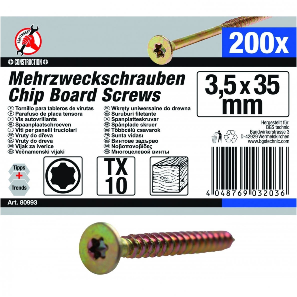 Medsraigčių rinkinys 3.5 x 35 mm, T10, 200vnt. 1 Medsraigčių rinkinys 3.5 x 35 mm, T10, 200vnt. 1