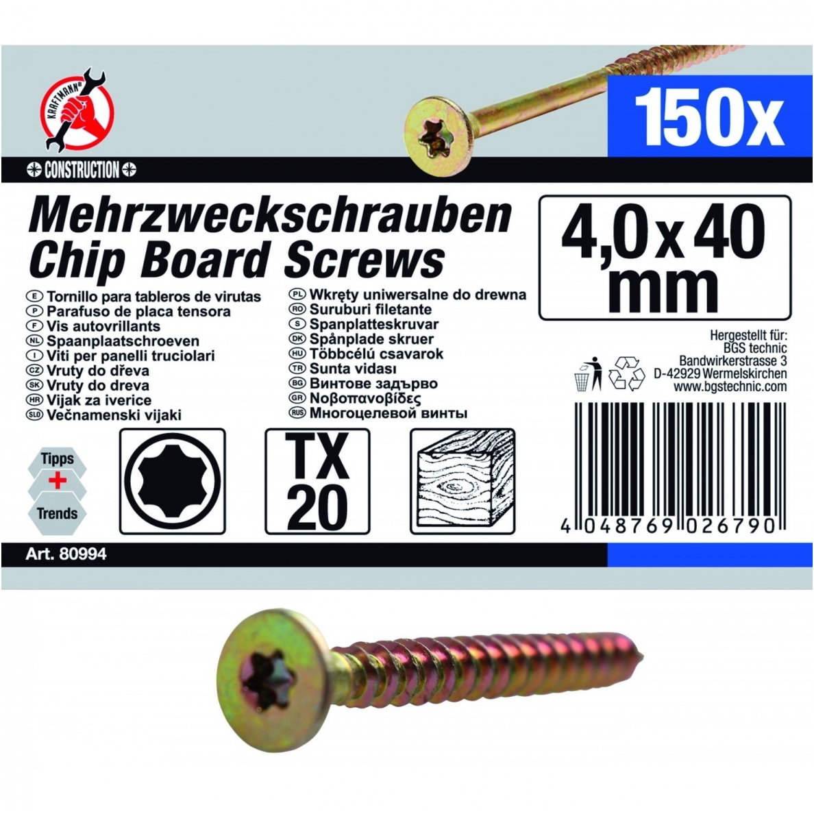 Medsraigčių rinkinys 4.0 x 40 mm, T20, 150 vnt. 1