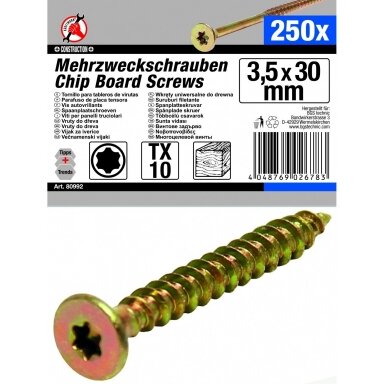 Medsraigčių rinkinys 3.5 x 30 mm, T10, 250vnt. Medsraigčių rinkinys 3.5 x 30 mm, T10, 250vnt.