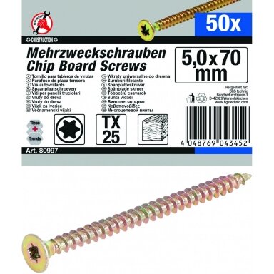 Medsraigčių rinkinys 5,0 x 70 mm, T25, 50vnt. Medsraigčių rinkinys 5,0 x 70 mm, T25, 50vnt.