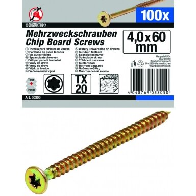 Medsraigčių rinkinys 4.0 x 60 mm, T20, 100vnt. Medsraigčių rinkinys 4.0 x 60 mm, T20, 100vnt.