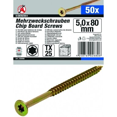 Medsraigčių rinkinys 5.0 x 80 mm, T25, 50 vnt. Medsraigčių rinkinys 5.0 x 80 mm, T25, 50 vnt.