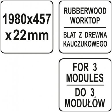 Medinis stalviršis trims pagrindinėms spintelėms 1980 X 457 X 25mm. 2 Medinis stalviršis trims pagrindinėms spintelėms 1980 X 457 X 25mm. 2