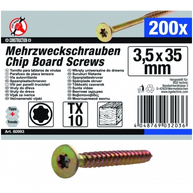 Medsraigčių rinkinys 3.5 x 35 mm, T10, 200vnt. 1 Medsraigčių rinkinys 3.5 x 35 mm, T10, 200vnt. 1