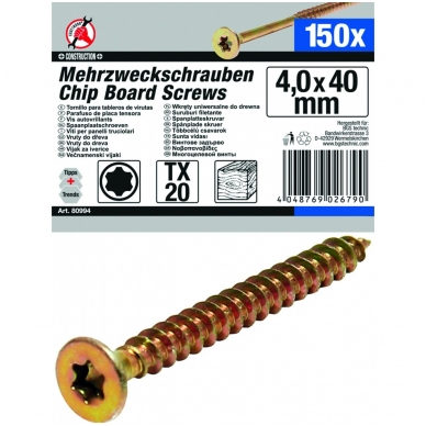 Medsraigčių rinkinys 4.0 x 40 mm, T20, 150 vnt. Medsraigčių rinkinys 4.0 x 40 mm, T20, 150 vnt.