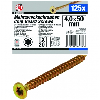 Medsraigčių rinkinys 4.0 x 50 mm, T20, 125vnt. Medsraigčių rinkinys 4.0 x 50 mm, T20, 125vnt.