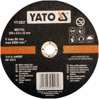 Pjovimo diskas metalo pjaustymui 230x2,0x22 mm "Yato" Pjovimo diskas metalo pjaustymui 230x2,0x22 mm "Yato"