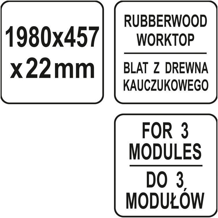 Medinis stalviršis trims pagrindinėms spintelėms 1980 X 457 X 25mm. 2