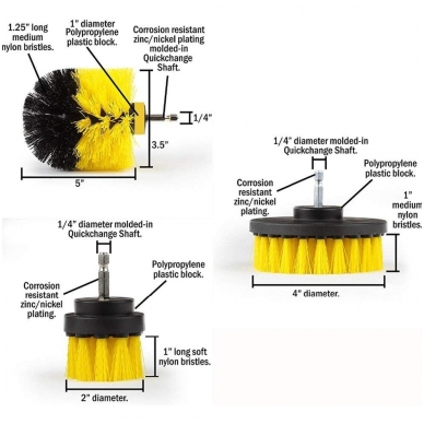 Nailoninių šepečių rinkinys su Hex 6.3 mm 3 vnt. 1 Nailoninių šepečių rinkinys su Hex 6.3 mm 3 vnt. 1