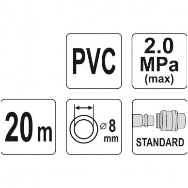 Oro žarna su antgaliais 8mm.x20m. PVC 2