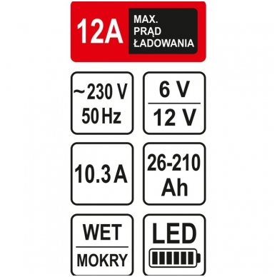Pakrovėjas akumuliatoriams 12A - 6-12V -210 Ah -LED 3