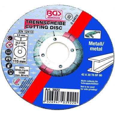 Pjovimo diskas metalui 115 x 2.5 mm, tipas 42