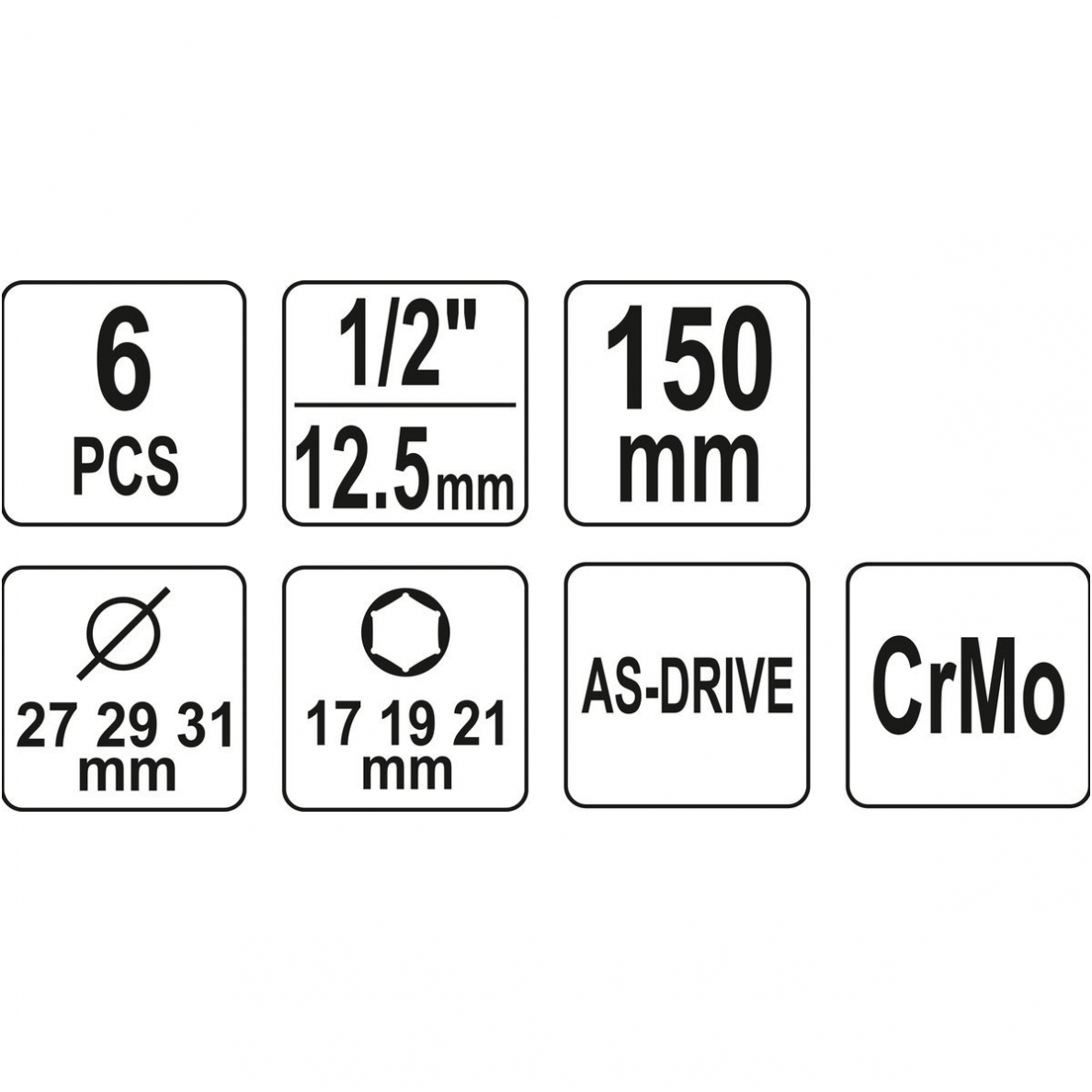 Plonasienių smūginių galvučių rinkinys  (1/2") 17/19/21 mm 4