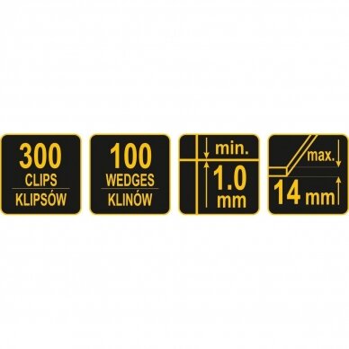 Plytelių išlyginimo sistema 1mm/100 pleištų ir 300 spaustukų rinkinys kibire 5