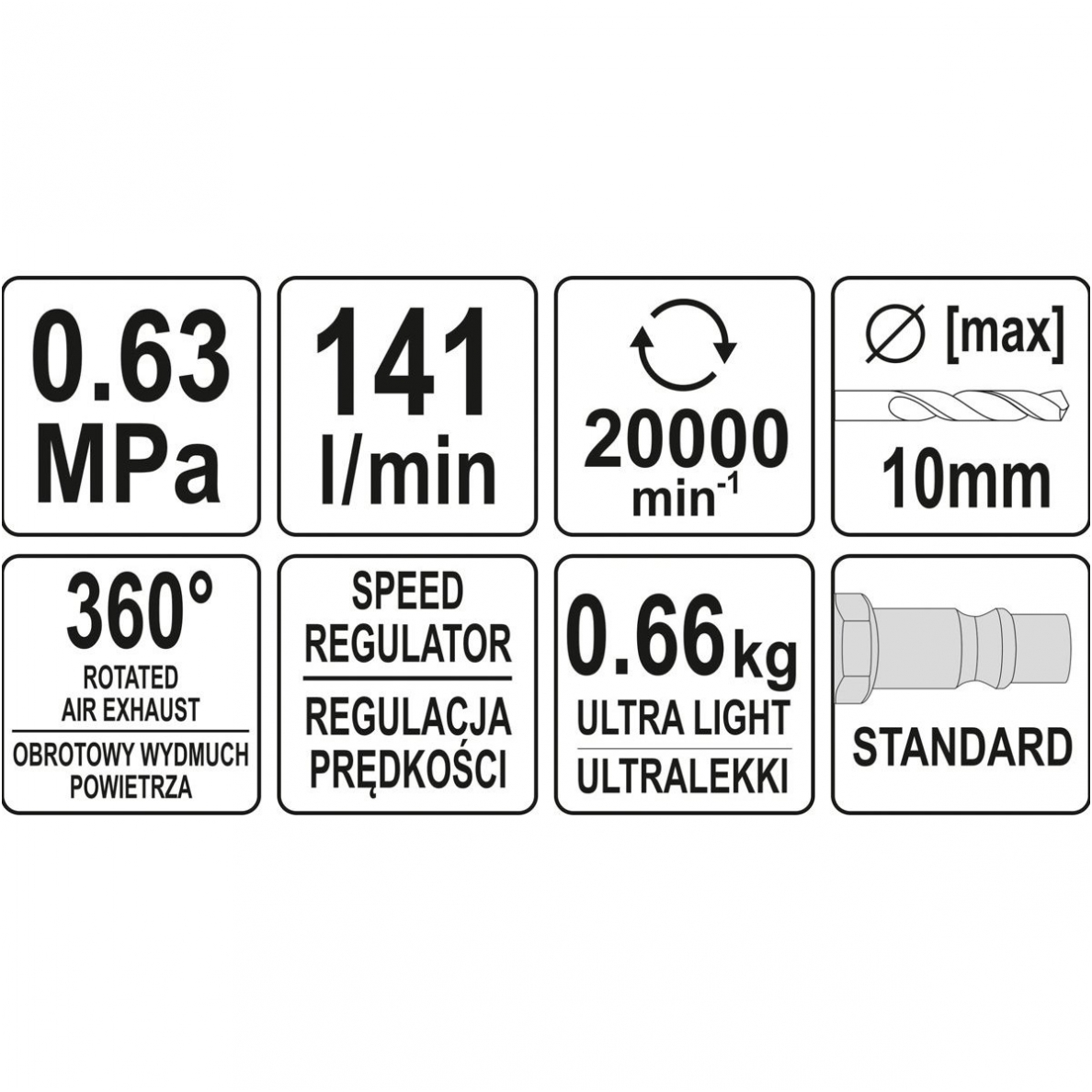 Pneumatinis gręžtuvas tiesus - 10mm. 4 Pneumatinis gręžtuvas tiesus - 10mm. 4