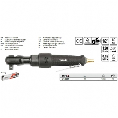 Pneumatinė rankena galvutėms 1/2" 80 Nm. 1 Pneumatinė rankena galvutėms 1/2" 80 Nm. 1