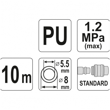 Pneumatinė žarna su antgaliais 5.5x8mm. 10M, PU 2 Pneumatinė žarna su antgaliais 5.5x8mm. 10M, PU 2