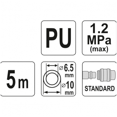 Pneumatinė žarna su antgaliais 6.5x10mm. 5M, PU 2