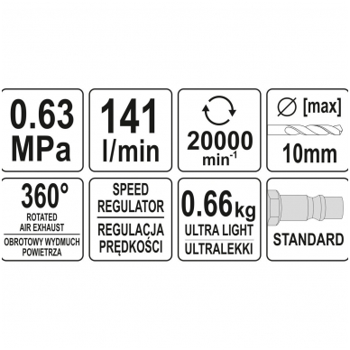 Pneumatinis gręžtuvas tiesus - 10mm. 4 Pneumatinis gręžtuvas tiesus - 10mm. 4