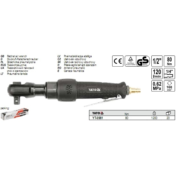 Pneumatinė rankena galvutėms 1/2" 80 Nm. 1 Pneumatinė rankena galvutėms 1/2" 80 Nm. 1