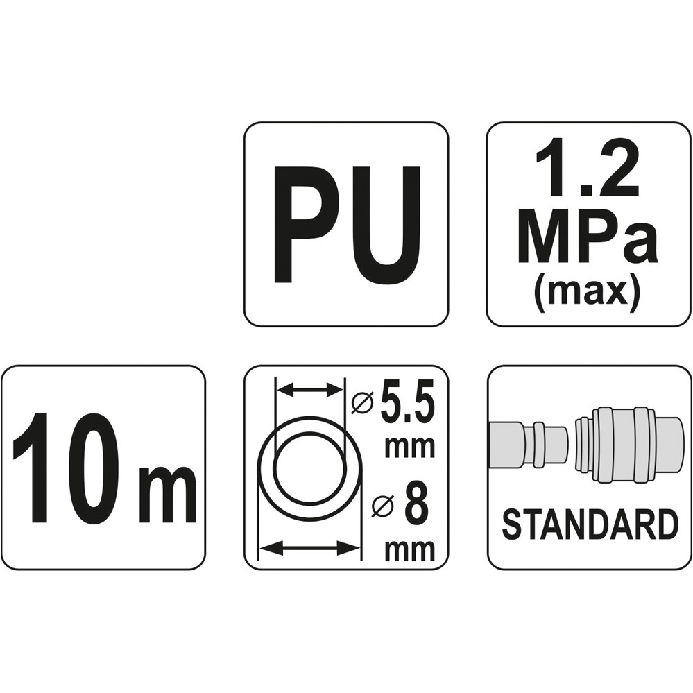 Pneumatinė žarna su antgaliais 5.5x8mm. 10M, PU 2 Pneumatinė žarna su antgaliais 5.5x8mm. 10M, PU 2