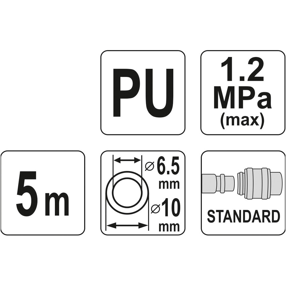 Pneumatinė žarna su antgaliais 6.5x10mm. 5M, PU 2
