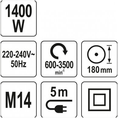 Poliravimo mašinėlė 600-3500 RPM 1400W 180mm. 7 Poliravimo mašinėlė 600-3500 RPM 1400W 180mm. 7