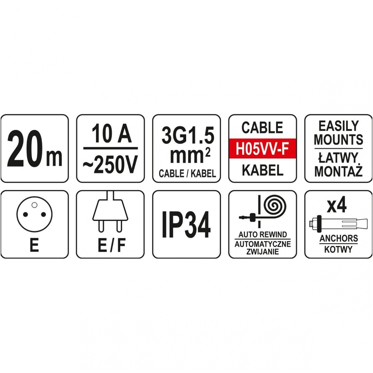 Prailginimo kabelis su automatine rite 20m. + 1m. 2 Prailginimo kabelis su automatine rite 20m. + 1m. 2