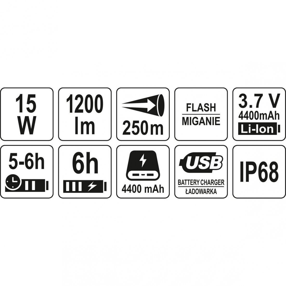 Prožektorius akumuliatorinis 15W, 1200LM, IP68 250M, LI-ION 3,7V 4400MAH 5 Prožektorius akumuliatorinis 15W, 1200LM, IP68 250M, LI-ION 3,7V 4400MAH 5