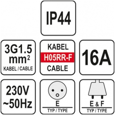 Prailginimo kabelis guminis IP44, 3x1,5mm² 10m 1