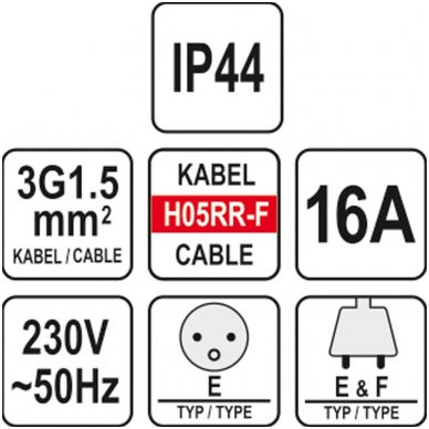 Prailginimo kabelis guminis IP44, 3x1,5mm² 20m. 1