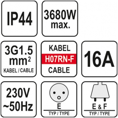 Prailginimo kabelis guminis IP44, 3x1,5mm² 20m. su 3 rozečių lizdais 1