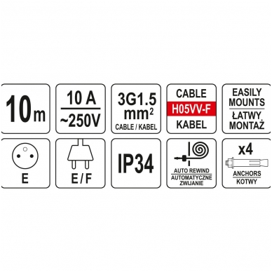 Prailginimo kabelis su automatine rite 10m. + 1m. 2 Prailginimo kabelis su automatine rite 10m. + 1m. 2