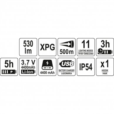 Prožektorius daugiafunkcinis akumuliatorinis 3IN1 530LM, 500M, USB LI-ION 3.7V 4400mAh 8 Prožektorius daugiafunkcinis akumuliatorinis 3IN1 530LM, 500M, USB LI-ION 3.7V 4400mAh 8