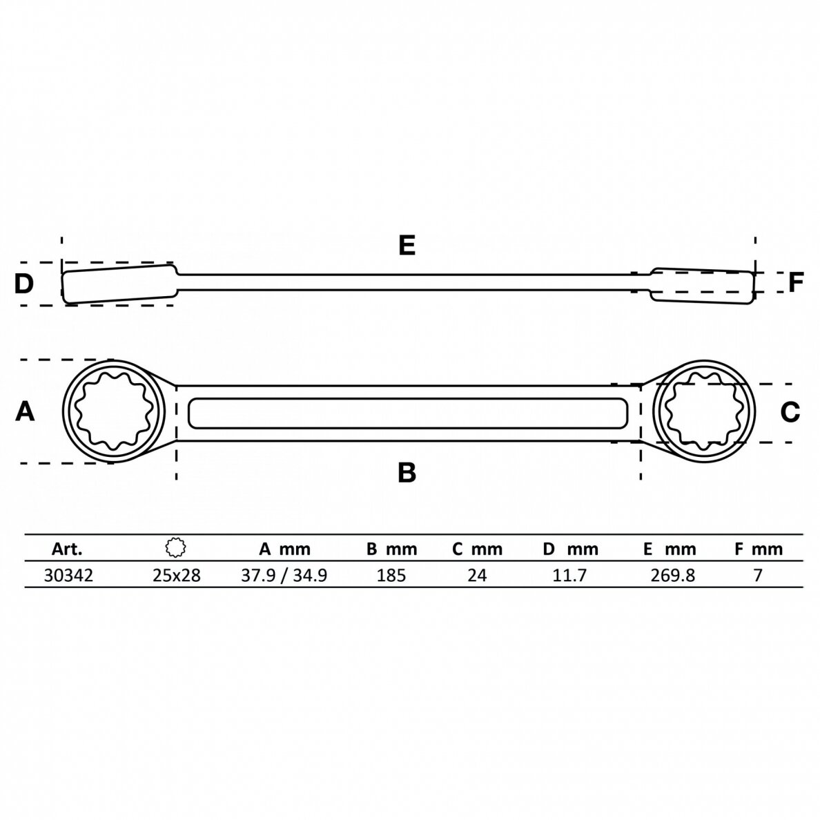 Raktas dvigubas kilpinis tiesus 25 x 28mm. 1