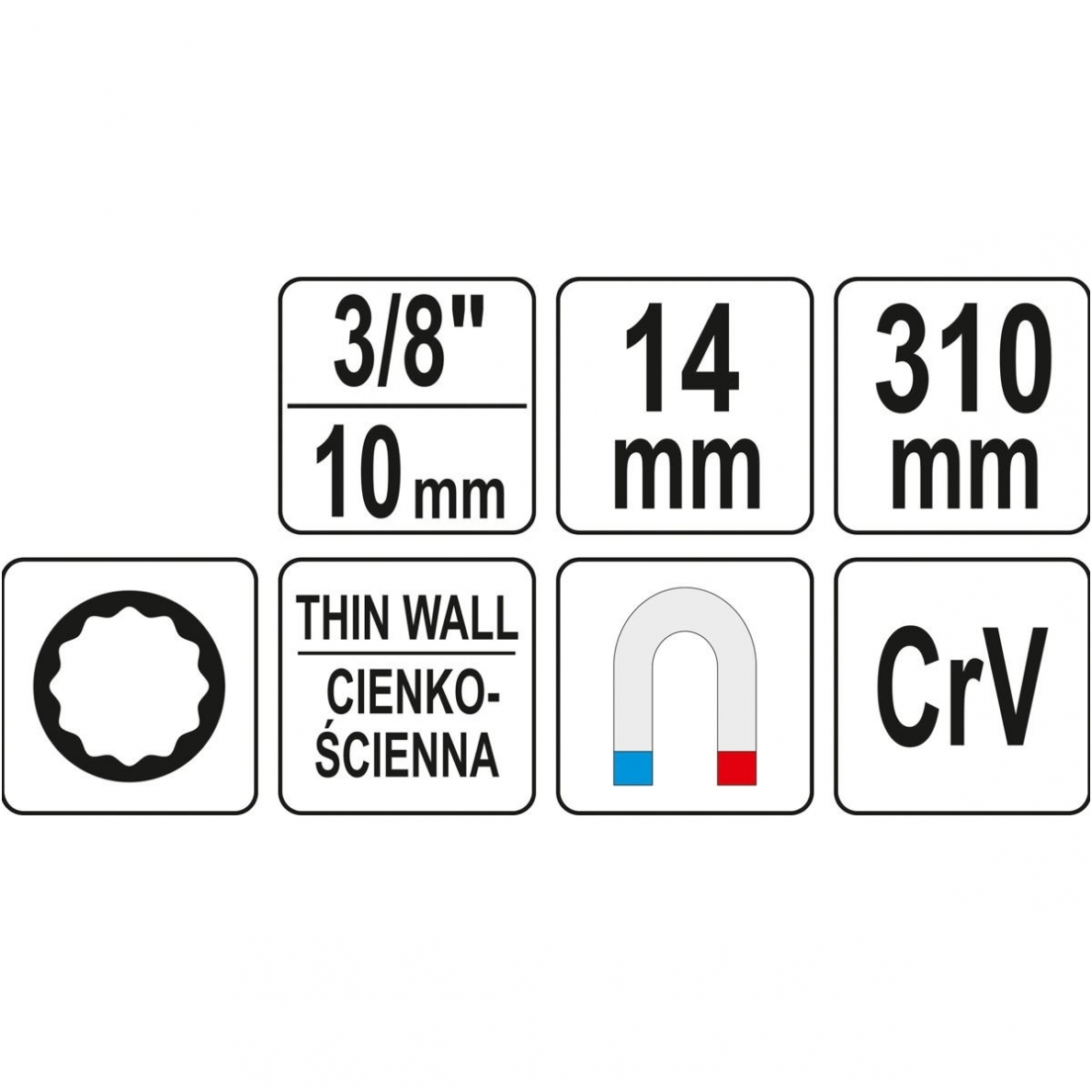 Raktas žvakėms plonasienis- su magnetu - 310 mm -14 mm 2 Raktas žvakėms plonasienis- su magnetu - 310 mm -14 mm 2
