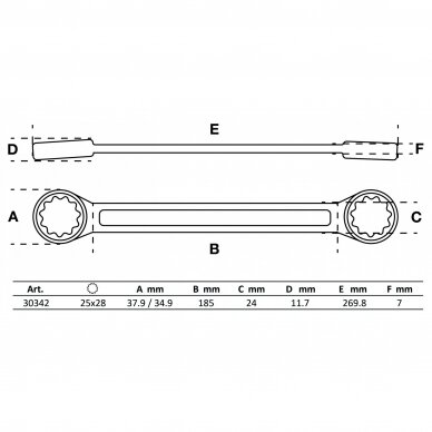 Raktas dvigubas kilpinis tiesus 25 x 28mm. 1 Raktas dvigubas kilpinis tiesus 25 x 28mm. 1