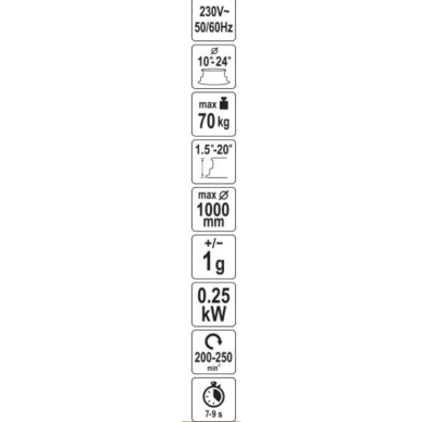 Ratų balansavimo staklės 250 W 10–24" ratlankiams automatinis balansavimas ±1 g tikslumas 14 Ratų balansavimo staklės 250 W 10–24" ratlankiams automatinis balansavimas ±1 g tikslumas 14