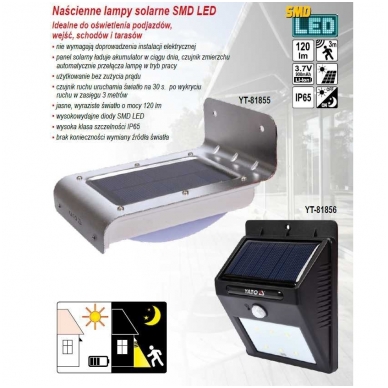 Saulės baterijos šviestuvas su judesio davikliu 6 SMD LED 5