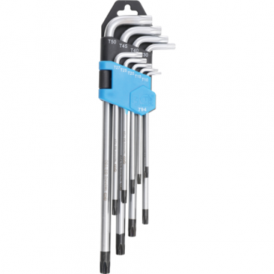 Šešiakampių raktų komplektas TORX 9 dalių, CR-V, T10-50 Šešiakampių raktų komplektas TORX 9 dalių, CR-V, T10-50