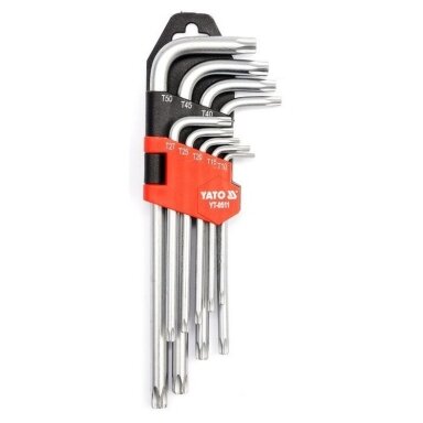 Šešiakampių raktų komplektas TORX 9vnt., T10-T50 Šešiakampių raktų komplektas TORX 9vnt., T10-T50