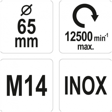 Šepetys vielinis puodo tipo nerūdijantis plienas INOX M14 - 65mm. 3 Šepetys vielinis puodo tipo nerūdijantis plienas INOX M14 - 65mm. 3