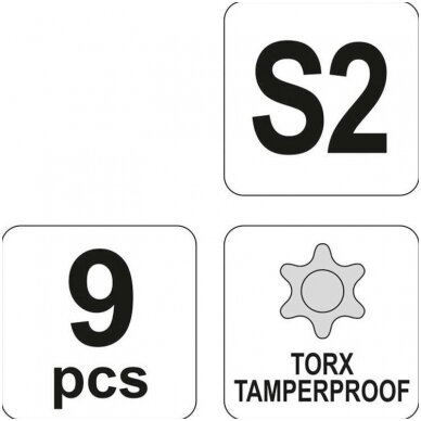 Šešiakampių lenktų žvaigždučių rinkinys 9vnt. TORX, S2 1 Šešiakampių lenktų žvaigždučių rinkinys 9vnt. TORX, S2 1