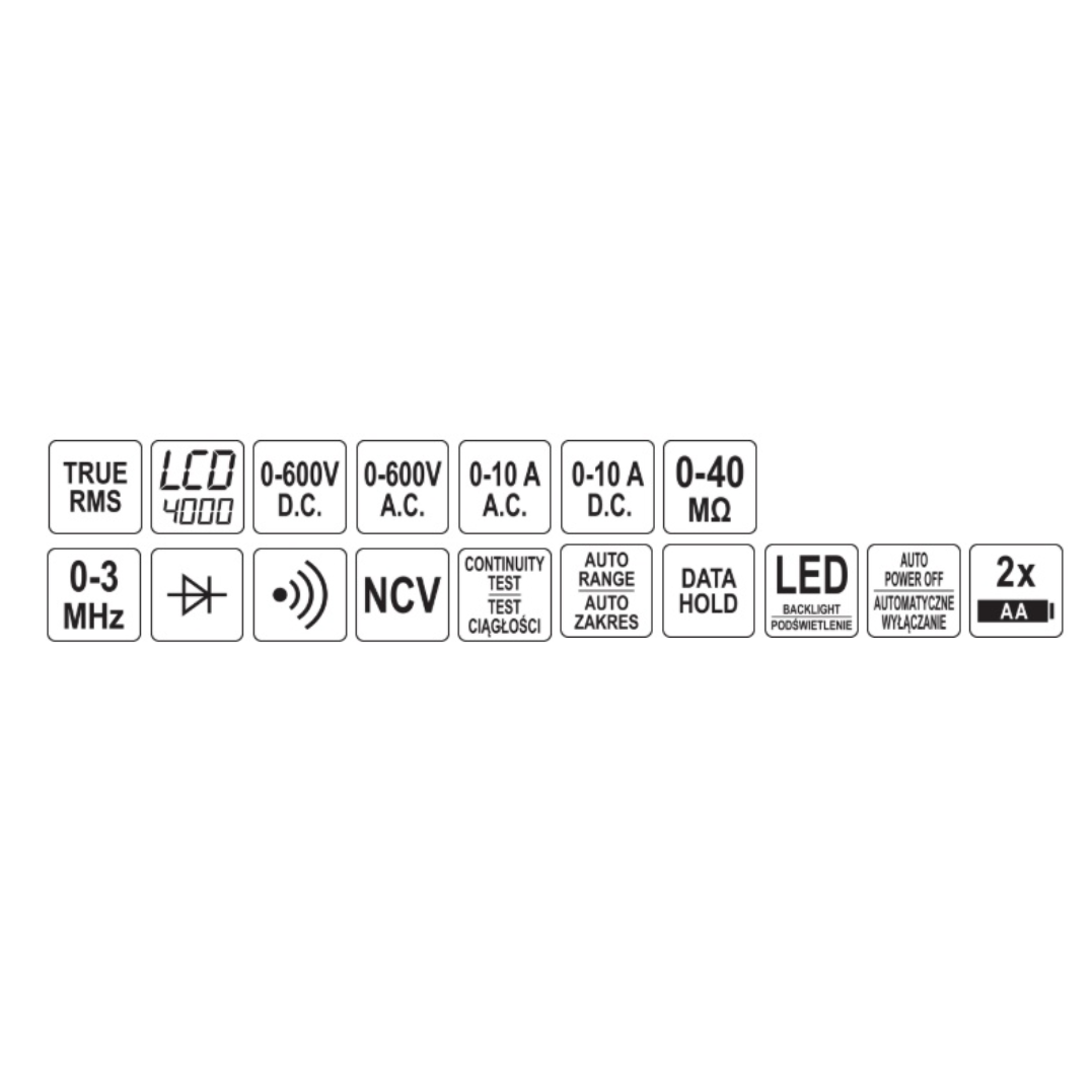 Skaitmeninis daugiafunkcinis testeris TRUE RMS 9999 AUTO LCD 4