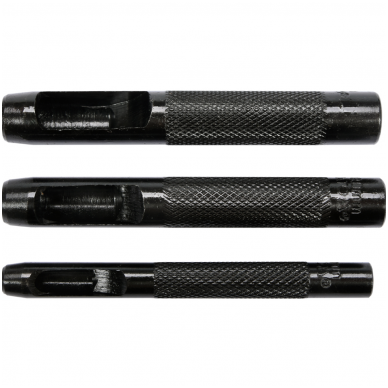 Skylių išmušėjų komplektas odoje, gumoje ir kt. 6, 8, 10 mm, 3vnt. 1 Skylių išmušėjų komplektas odoje, gumoje ir kt. 6, 8, 10 mm, 3vnt. 1